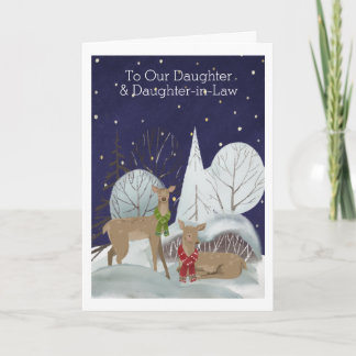 Carte Noël Deux femmes scène de cerfs de neige personnal