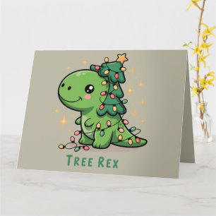 Carte Noël Dinosaure Fête Lumière Drôle Arbre Rex
