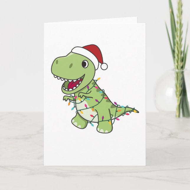 Carte Noël dinosaure neige hiver T-Rex Dino (Devant)