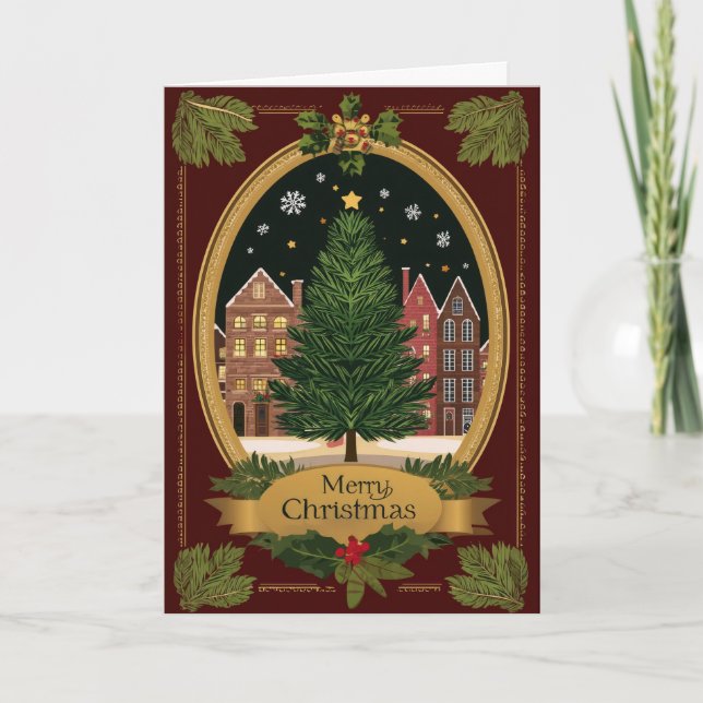 Carte Noël d'Oval Tree & Village Européen (Devant)