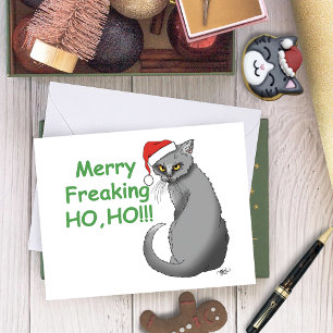 Carte Noël Drôle Chat Gris Grincheux Humour Férié