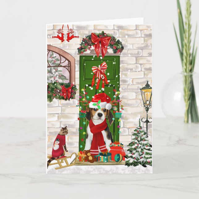 Carte Noël du chien beagle (Devant)