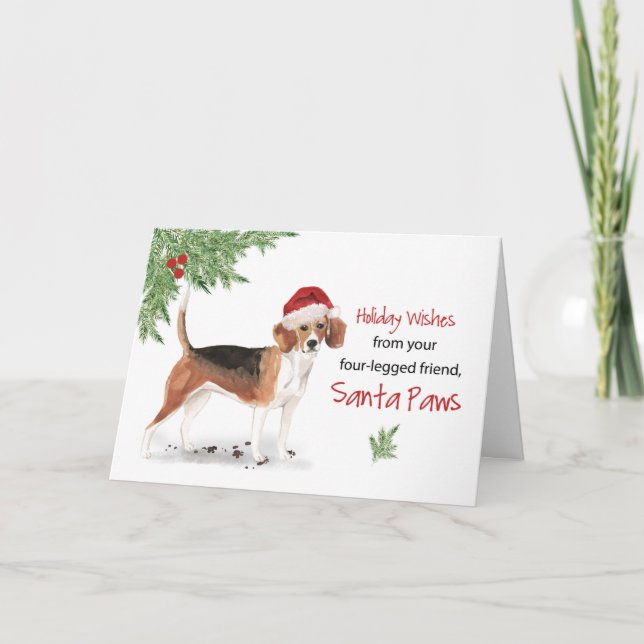 Carte Noël du chien Beagle dans Funny Santa Hat (Devant)