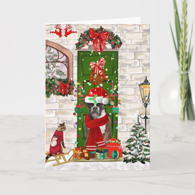Carte Noël du chien de boxe (Devant)