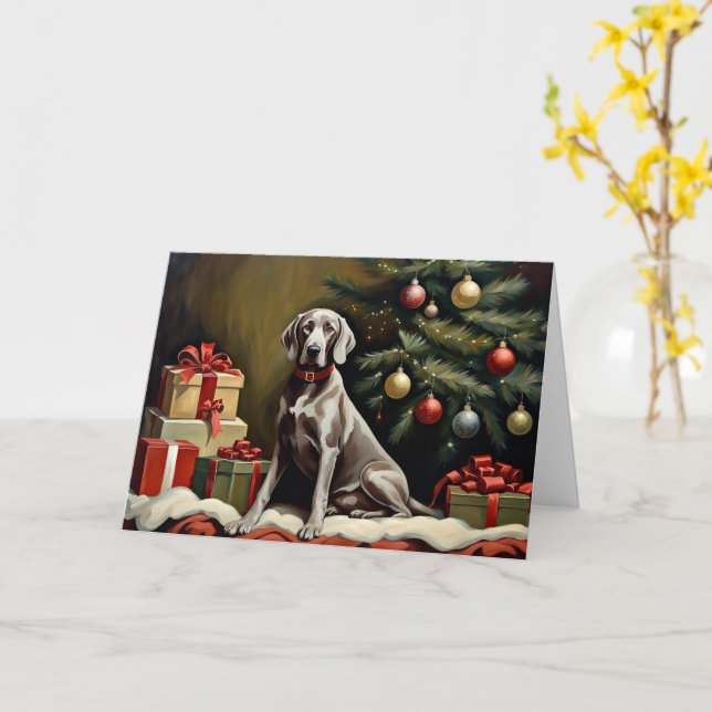 Carte Noël du chien Weimaraner (Fleur jaune)