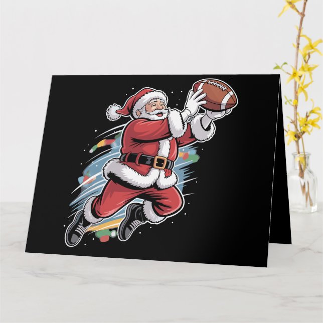 Carte Noël du Père Noël jouant au football américain (Fleur jaune)