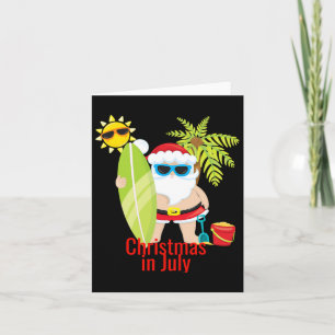 Carte Noël du Père Noël surfeur de plage en juillet