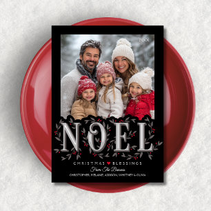 Carte Noel Elegant Black Red Photo Christmas