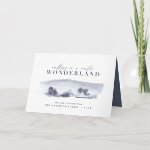 Carte Noël élégant bleu aquarelle scène hiver