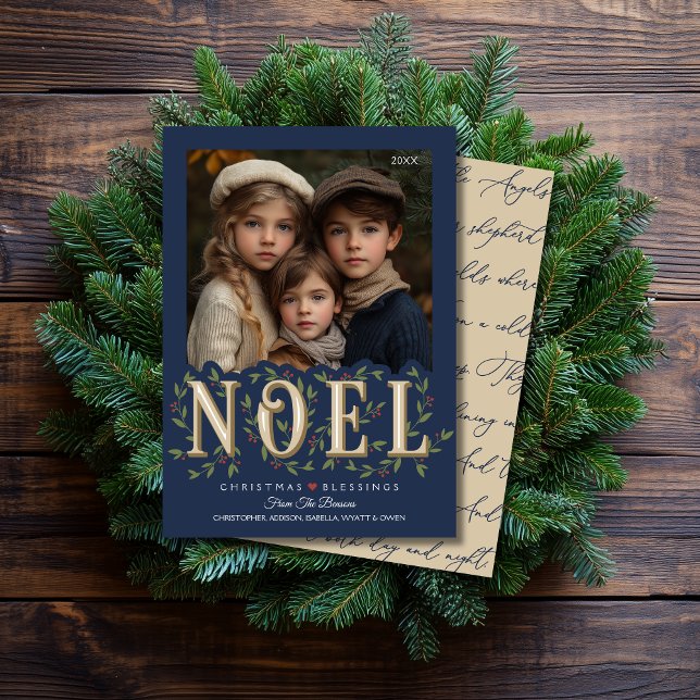 Carte Noel Elegant Bleu Photo Noël (Shown on a 5" x 7" card)