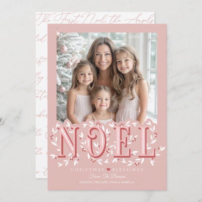 Carte Noel Elegant Blush Pink Photo (Devant / Derrière)