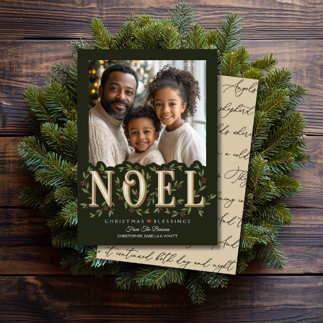 Carte Noel Elegant Green Photo Noël (Shown on a 5" x 7" card)