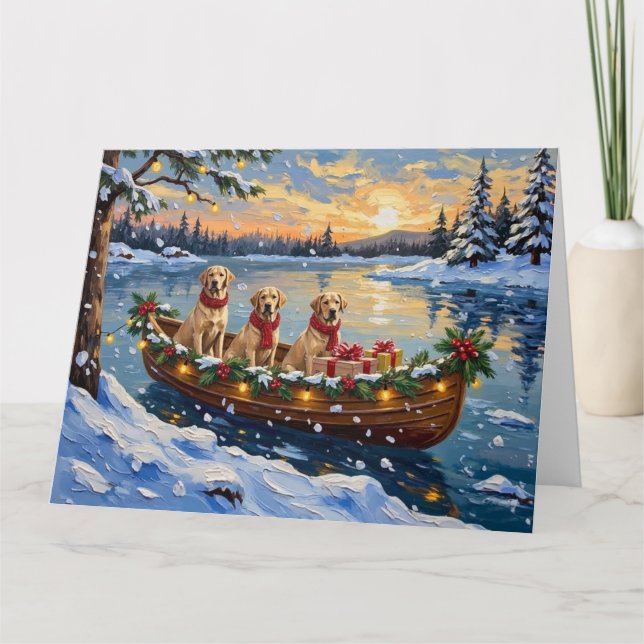 Carte Noël en bateau avec Labrador Retriever (Devant)