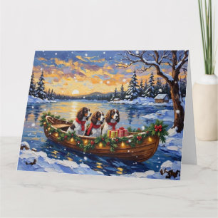 Carte Noël en bateau avec Springer Spaniel