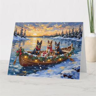Carte Noël en bateau avec un Malinois belge