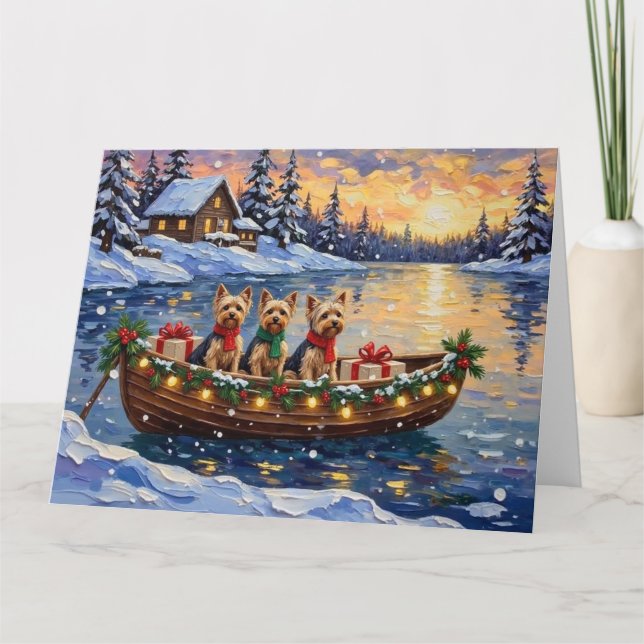 Carte Noël en bateau avec Yorkipoo (Devant)