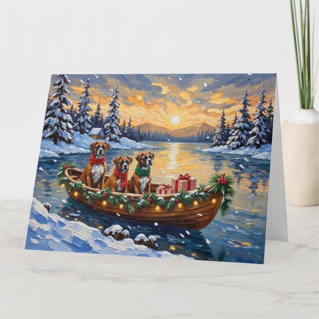 Carte Noël en bateau Boxer pour les Fêtes (Devant)