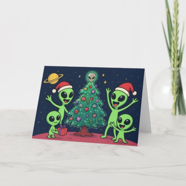 Carte Noël en famille extraterrestre (Devant)