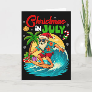 Carte Noël en juillet Hawaii Père Noël surfant sur la pl