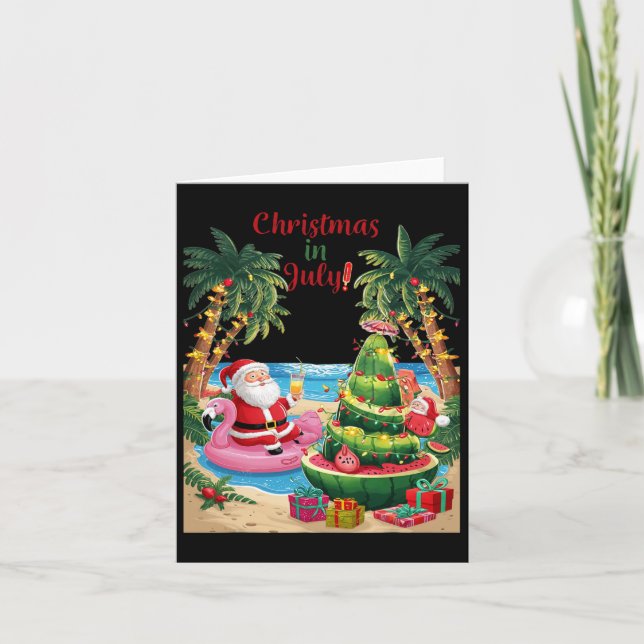 Carte Noël En Juillet Pastèque Noël Plage Père Noël (Devant)