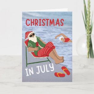 Carte Noël en juillet Père Noël à la plage