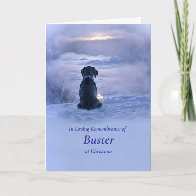 Carte Noël en souvenir du chien bien-aimé avec neige (Devant)