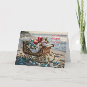Carte Noël entre amis ou en solitaire sur la plage océan
