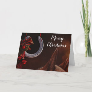 Carte Noël équestre pendre en fer à cheval