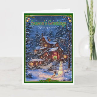 Carte Noël et le chien et le bonhomme de neige