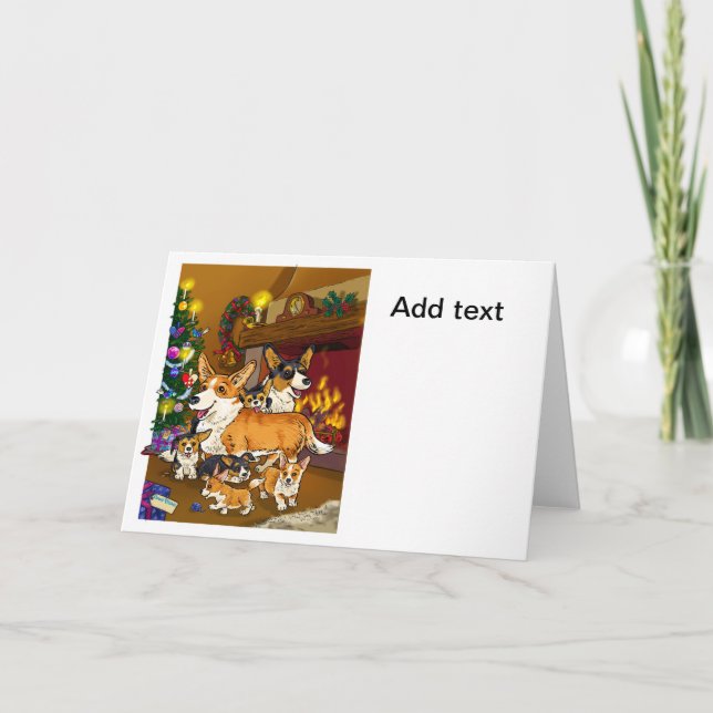 Carte Noël famille adorable Corgi (Devant)