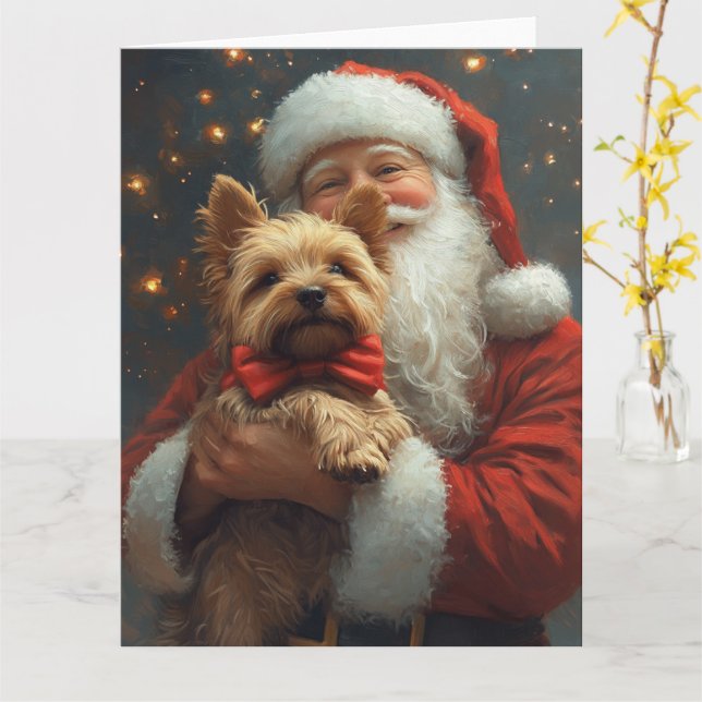 Carte Noël festif australien Terrier Santa Claus (Fleur jaune)