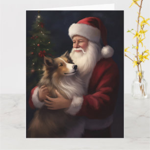 Carte Noël festif de Shetland Sheepdog Père Noël