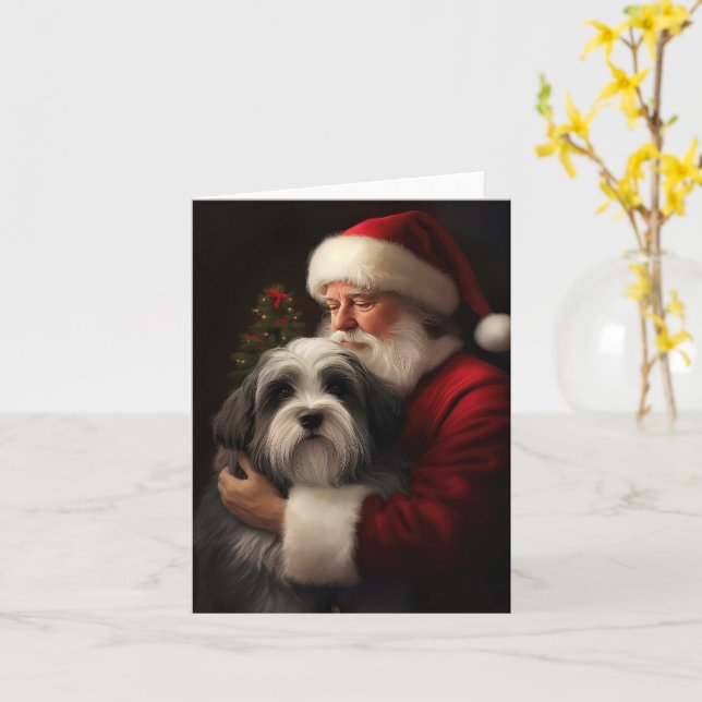 Carte Noël festif du Père Noël du Terrier tibétain (Fleur jaune)
