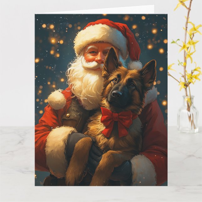 Carte Noël festif du Père Noël Malinois belge (Fleur jaune)