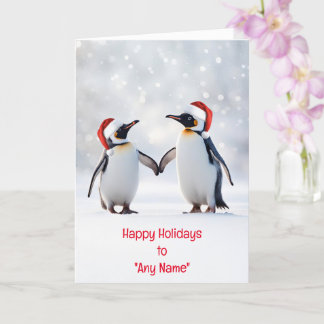 Carte Noël Fêtes Nom personnalisé Couple de pingouins