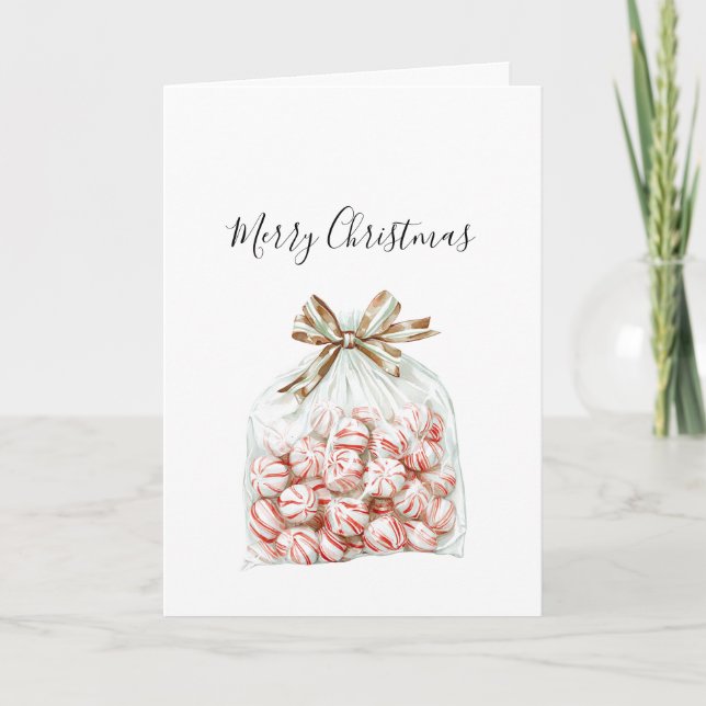 Carte Noël Floral Vert Rouge Menthe Poivrée (Devant)