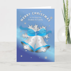 Carte Noël Frère et famille Cloches Bleues en Argent