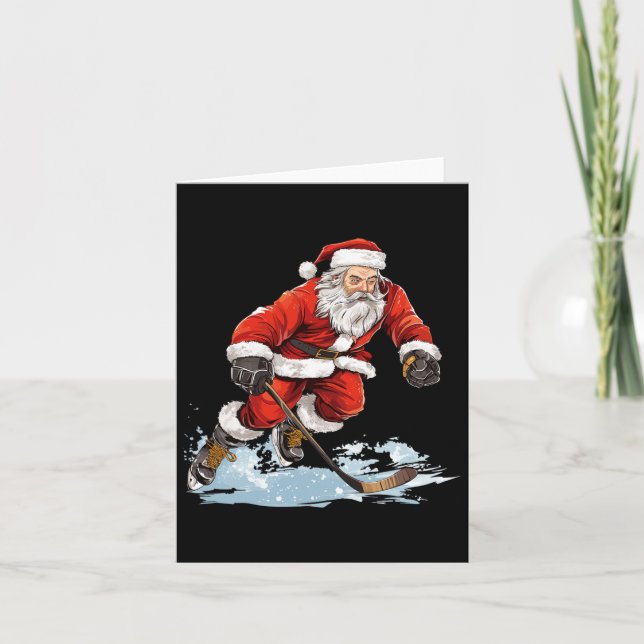 Carte Noël Fun Père Noël Jouer Hockey sur glace Noël (Devant)