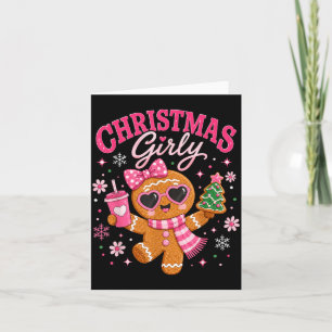 Carte Noël Girly Rose Biscuit de Noël Coquette Arc Xmas