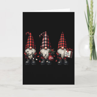 Carte Noël Gnome Trio Buffalo Check Plaid Casquette Noël