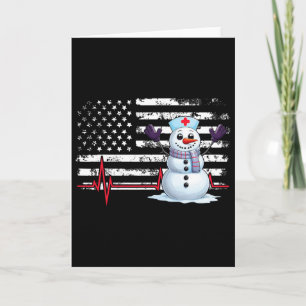 Carte Noël Hearbeat Nurse Snowman drapeau américain Ni