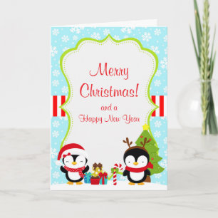 Carte Noël hiver mignonne pingouins Joyeux Noël