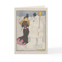 Noël hivernal vintage 1907 Dame et bonhomme de nei