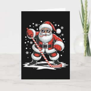 Carte Noël Hockey Santa Jouant Sport Patinage Bonbon