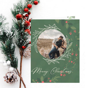 Carte Noël Holly Botanical Green Photo Marine