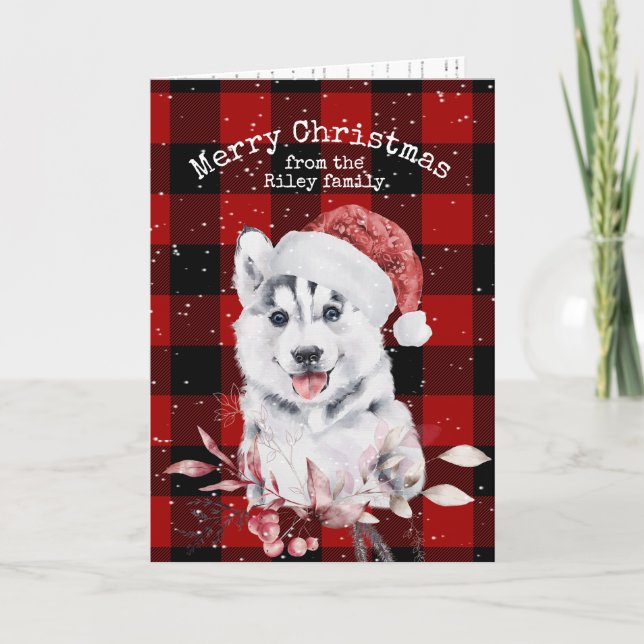 Carte Noël Husky sur Buffalo Plaid (Devant)