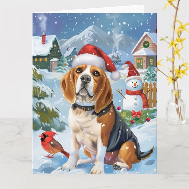 Carte Noël Joie de vivre en pays Beagle (Fleur jaune)