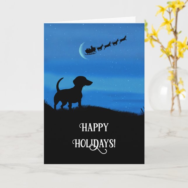 Carte Noël Joyeuses vacances avec mignon Dachshund (Fleur jaune)