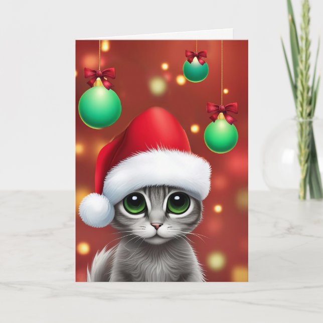 Carte Noël Joyeuses vacances avec un chat mignon (Devant)