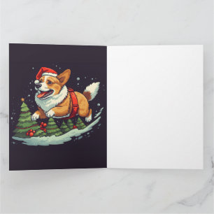 Carte Noël Joyeux Corgi à Santa chapeau avec saint
